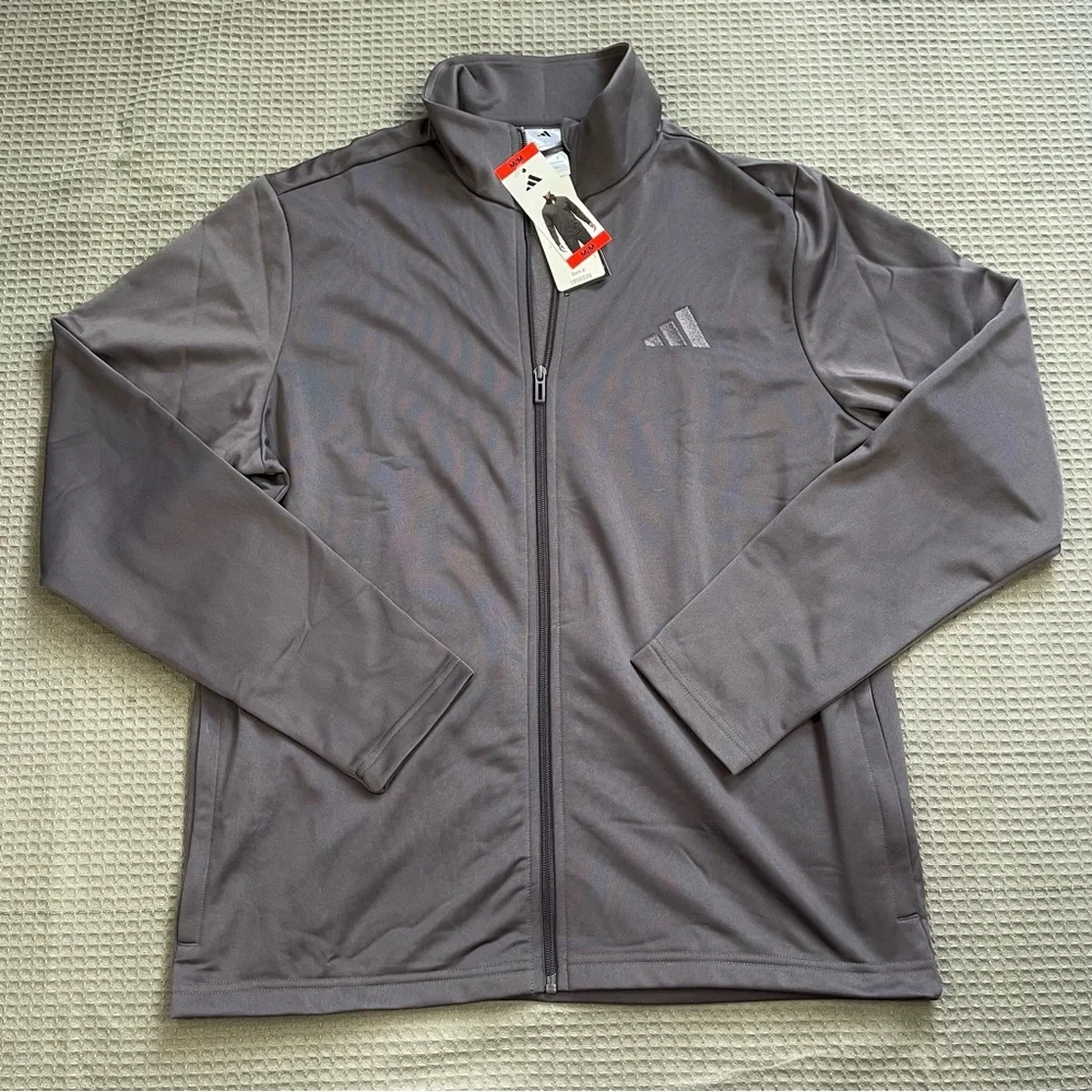 New Adidas Track Jacket Medium Men’s Tricot Knit Full Zip Gray Athletic‎